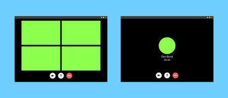 Videocall interface, video call screen icons and UI template, vector overlay. Video conference or...