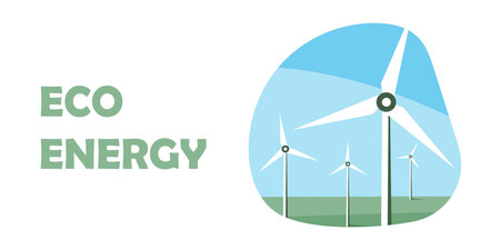 Wind power plant. Wind turbines. Renewable energy vector design. Green energy industrial conceptのイラスト素材