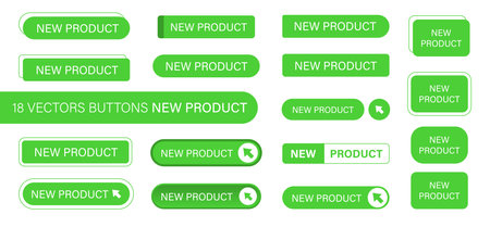 The new product is a set of simple modern buttons. Push button for an application, advertisement, store or website. Various icons for your productのイラスト素材