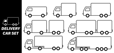 Set of simple truck images. Images for delivery and transportation of various productsのイラスト素材