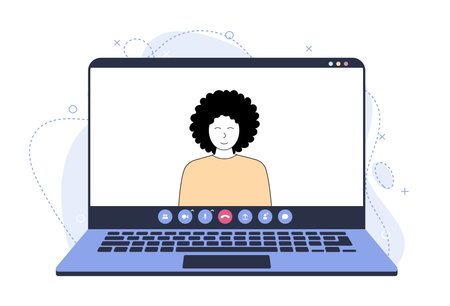The girl studies with the help of online lectures on video communicationのイラスト素材