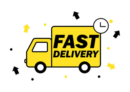 Fast delivery service badge with truck. Fast time delivery order. Quick shipping iconのイラスト素材