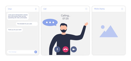 UI UX template for video conferencing and meetings application with a manのイラスト素材