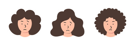 Set of faces of people with sad emotion. Different types of human headsのイラスト素材