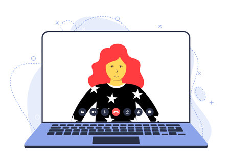 A young girl is studying using a laptop. The concept of modern online learning.のイラスト素材
