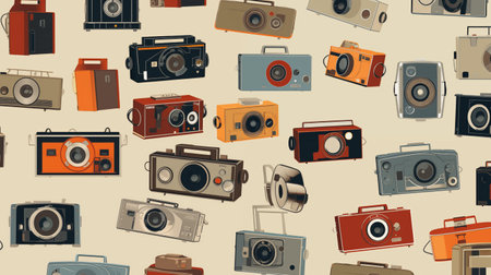 Group of vintage cameras. Generative AIの素材