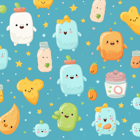 Group of cartoon characters on blue background. Generative AIの素材