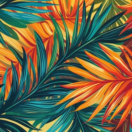 Tropical leaves painting on yellow background. Generative AIの素材