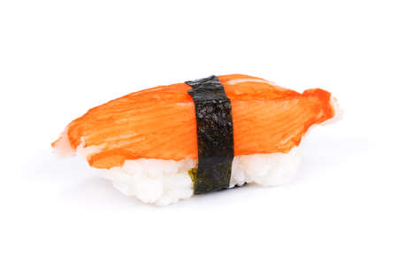 Japanese, Toro salmon or Salmon sushi nigiri isolated on white backgroundの写真素材