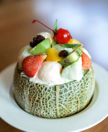 Fresh Fruit Salad in melon Bowl- Healthy Eatingの写真素材