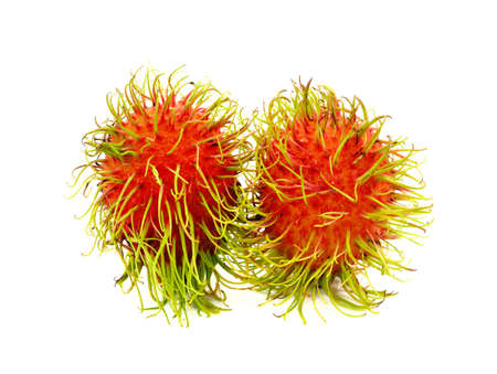 Isolated rambutan on white background, tropical fresh fruitの写真素材