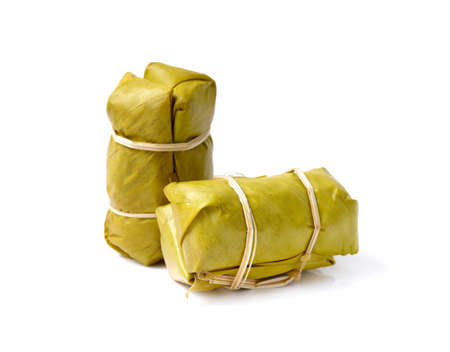 Sweet Thai sticky rice with banana ,Traditional Thai food style, Glutinous rice steamed in banana...