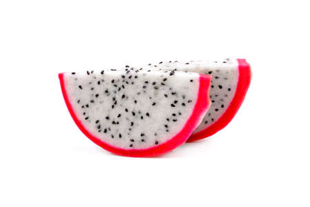 Dragon fruit slices on white backgroundの写真素材