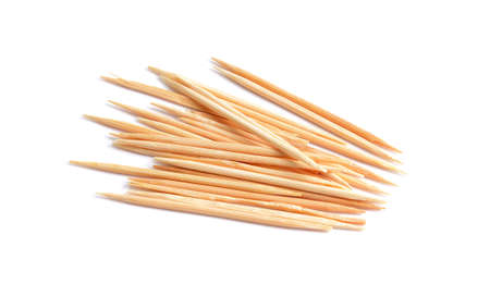 Wooden toothpicks on white background isolateの写真素材