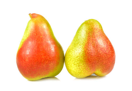 Red yellow pear fruit isolated on whiteの写真素材