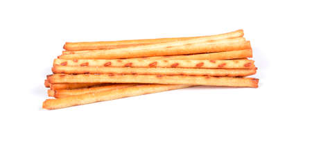 Cracker pretzel sticks isolated on white background.