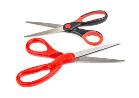 Scissors with plastic handles isolated on white backgroundの写真素材