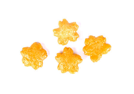 Japanese rice cracker with sesames isolated on white backgroundの写真素材