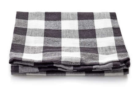 Checkered kitchen towel isolated on white backgroundの写真素材