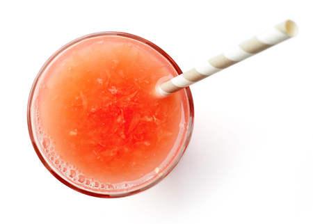 glass of fresh grapefruit juice isolated on white background, top viewの写真素材