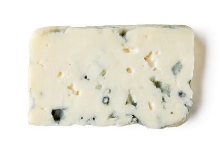 Blue cheese slice isolated on white background, top viewの写真素材