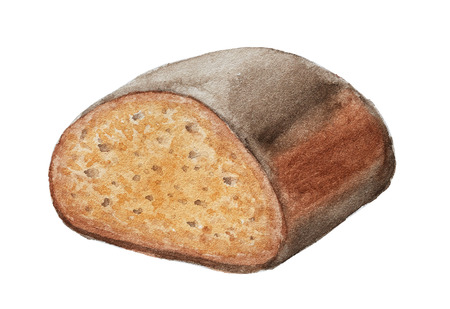 Hand drawn rye bread isolated on white background, watercolor illustrationの写真素材