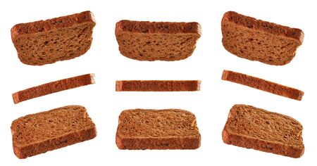 Toasted breads for sandwich levitating isolated on white backgroundの写真素材