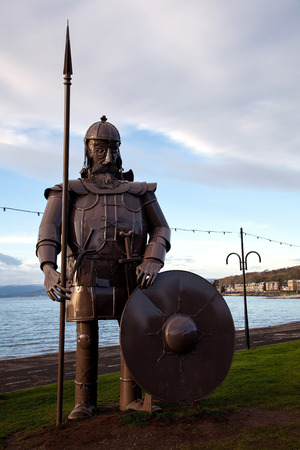 Metal Viking warrior effigy at Largs seafront Scotlandの写真素材
