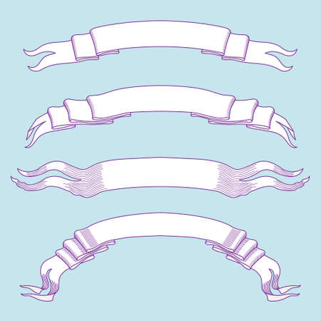 Set of retro style hand drawn vector ribbonsのイラスト素材