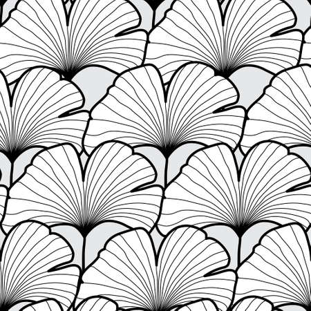 Black and white gingko leaf seamless pattern. Textile, fabric, texture, poster. Vector illustrationのイラスト素材