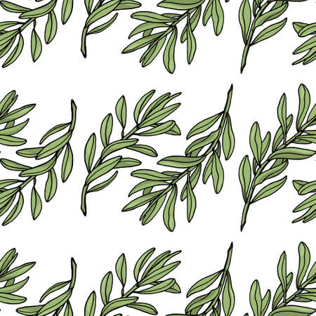 Simple seamless pattern with couples of olive branches. White background. Vector illustrationのイラスト素材