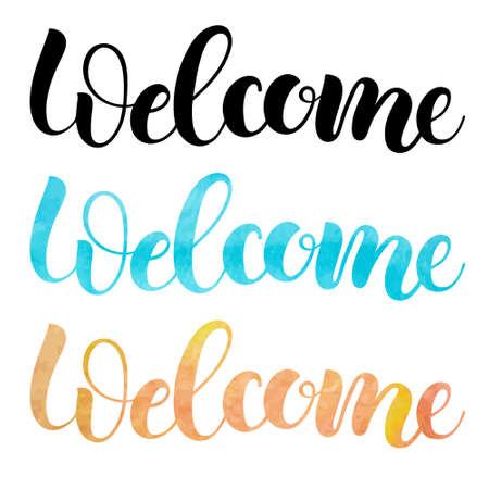 Welcome, isolated handmade watercolor lettering. calligraphy and design elementのイラスト素材