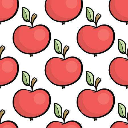 Cute cartoon style hand drawn red apple seamless pattern on white background.のイラスト素材