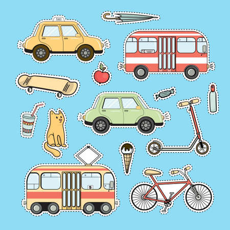 Set of colorful city life patches, vector sticker set.のイラスト素材