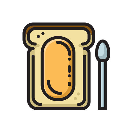 Big slice of bread toast with honey, colorful thin line flat style icon, vector illustration isolated on white background.のイラスト素材