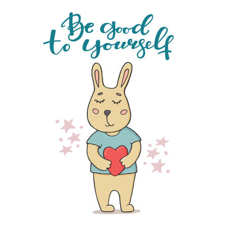 Be good to yourself greeting card with funny bunnyのイラスト素材