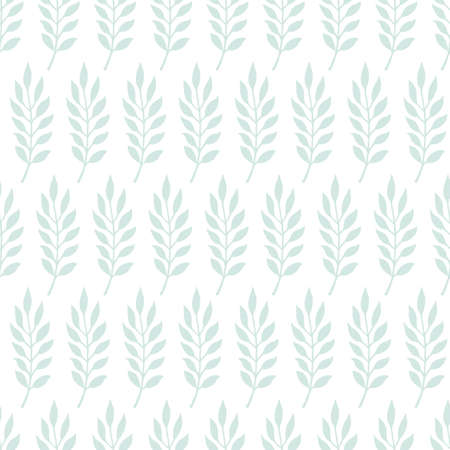 Cute doodle seamless pattern with twigs and leaves in horizontal stripes, vector illustration on white background. Abstract doodle seamless pattern, backdrop with simple cute branches, leaves.のイラスト素材