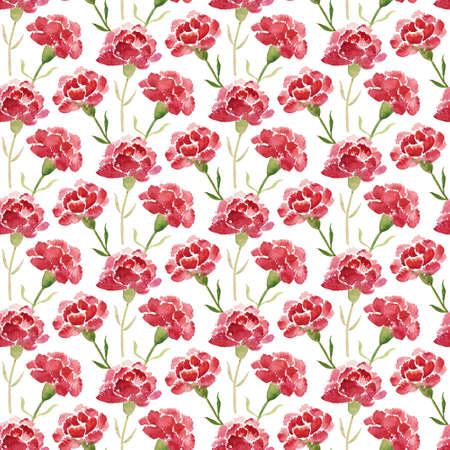 Seamless pattern of red watercolor carnationsの写真素材