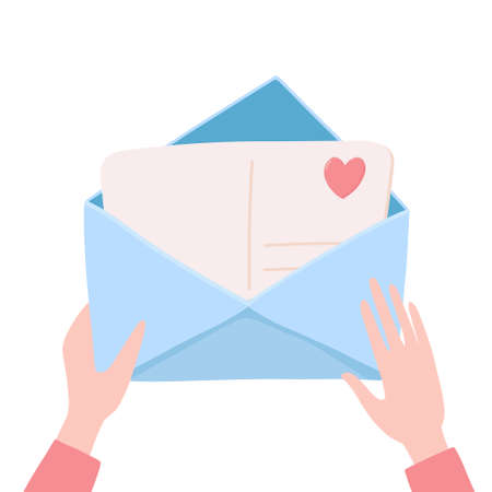 Hands holding, opening envelope with love letterのイラスト素材