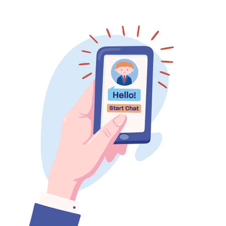 Hand holding ringing phone with chatbot on screenのイラスト素材