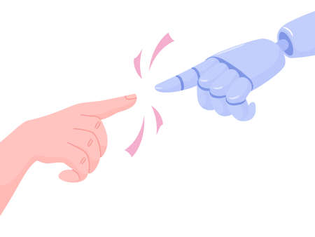Robot and human hand reaching each otherのイラスト素材
