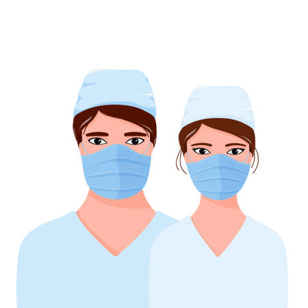 Shoulder portrait of two doctors, man and womanのイラスト素材