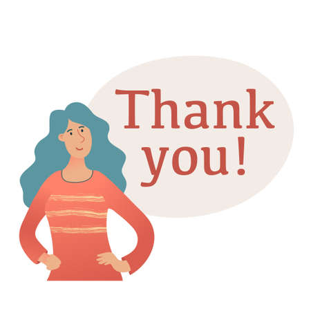 Thank You banner with young woman in sweaterのイラスト素材