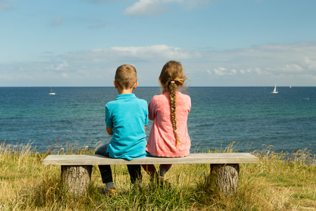 Young caucasian kids in Denmark on a summer day.の写真素材
