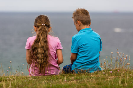 Young caucasian kids in Denmark on a summer day.の写真素材