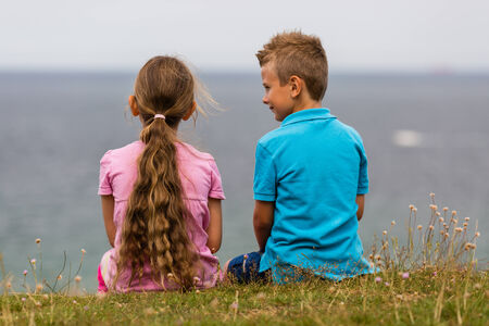 Young caucasian kids in Denmark on a summer day.の写真素材
