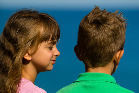 Young caucasian kids in Denmark on a summer day.の写真素材