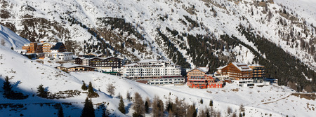 Panorama of the ski village Hochsoelden at the ski resort Soelden in the Austrian Alps.の写真素材