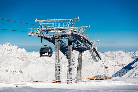 The top station of the Schwarze Schneid gondola at Soelden ski resort in Austria.の写真素材