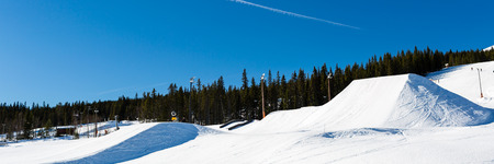 Large kickers at the popular snow park at the ski resort Trysil in Norway.